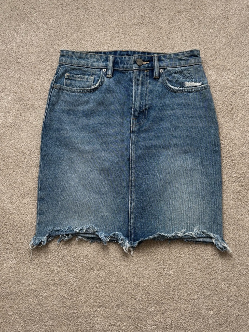 AllSaints Kim 100% Cotton Distressed Denim Mini Skirt Raw Hem Blue Size 4